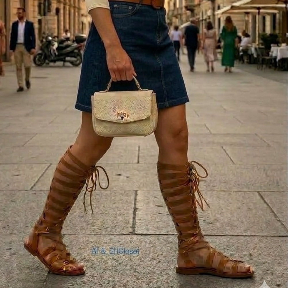 Free People Tall Gladiator Sandals Tan Suede Lace-Up Knee High Boho 8 NWB